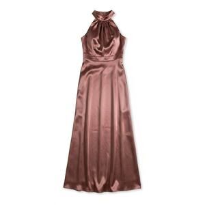 After Six 6834S Womens Halter Neck Charmeuse & Crepe Gown Sienna Size 6R Formal
